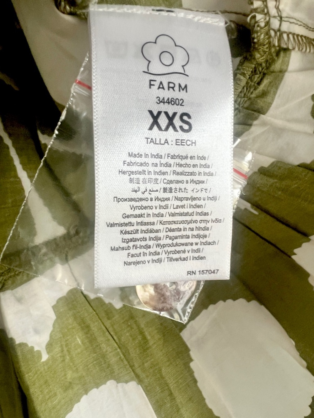 FARM Rio Off-White Green Palermo Belted Organic Cotton Mini Dress Size XXS NWT - Picture 8 of 14